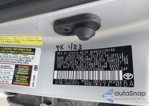 2014 Toyota Corolla S Plus z USA, uszkodzony, nr VIN 5YFBURHE1EP136846